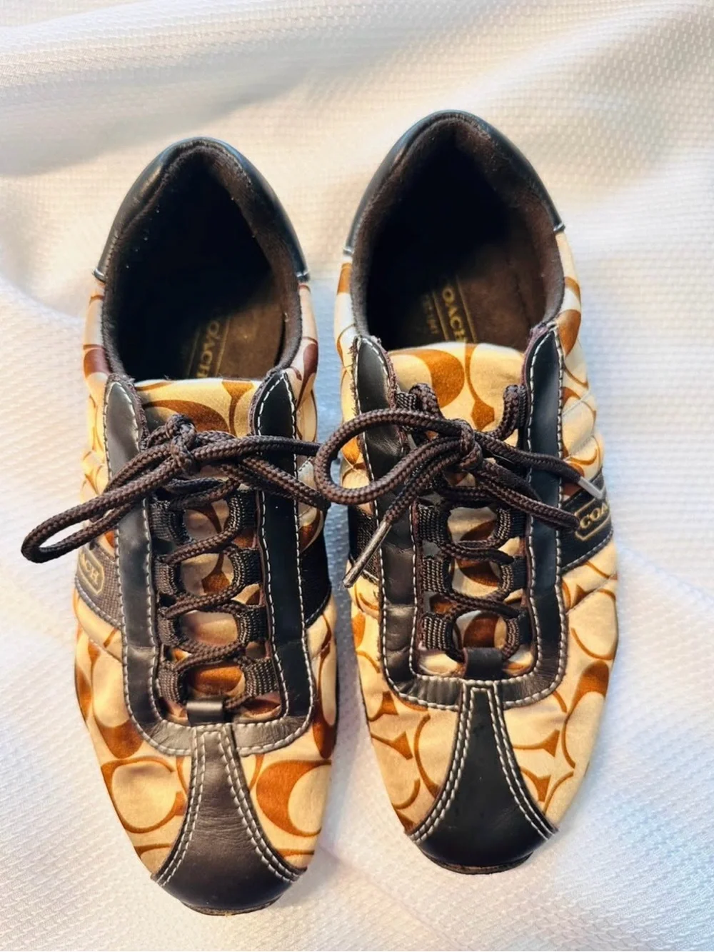 Coach Brown & Tan Signature-Print Lace-Up Sneakers